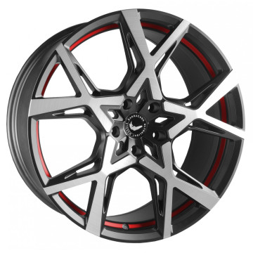 10x22 ET20 - LK5/112 ML73.1 Barracuda Project X black brushed surface undercut trimline red