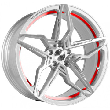 9x20 ET30 - LK5/120 ML72.6 Corspeed Kharma silver-brushed-surface undercut trimline red
