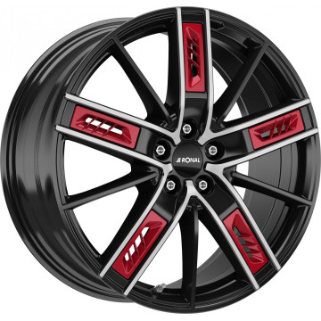 8x19 ET54 - LK5/112 ML66.5 Ronal R67 Red Left jetblack-frontkopiert