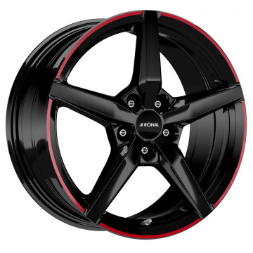 7.5x17 ET48 - LK5/100 ML68 Ronal R69 jetblack-red rim