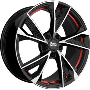 7x16 ET38 - LK5/108 ML72.6 MAM RS6 black front polish red inside