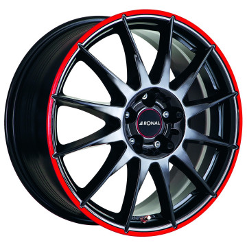 7x16 ET25 - LK4/108 ML65.1 Ronal R54 jetblack-red rim