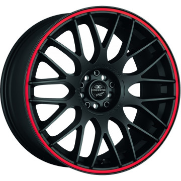 8.5x19 ET28 - LK5/110 ML72.6 Barracuda Karizzma mattblack PureSports / Color Trim rot - DS10