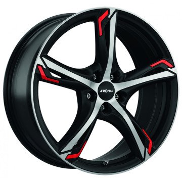 7.5x18 ET50 - LK5/108 ML76 Ronal R62 Red jetblack-matt-frontkopiert