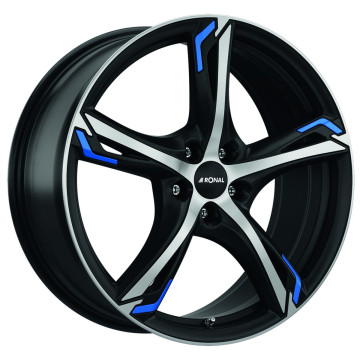 7.5x18 ET45 - LK5/114.3 ML82 Ronal R62 Blue jetblack-matt-frontkopiert