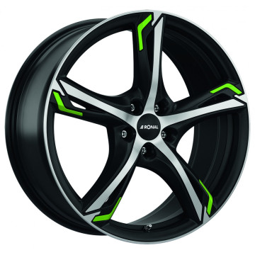 7.5x18 ET45 - LK5/120 ML82 Ronal R62 Green jetblack-matt-frontkopiert