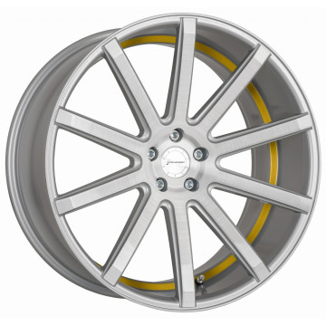 10.5x21 ET40 - LK5/114.3 ML73.1 Corspeed Deville silver-brushed-surface / Undercut Color Trim gelb
